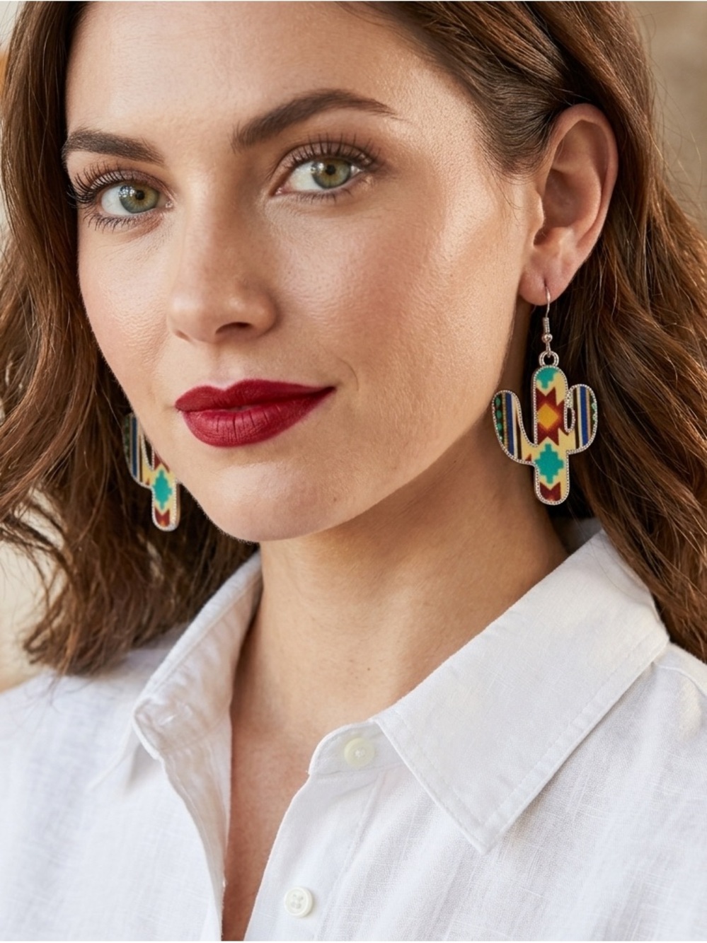 Cactus earrings southwestern boho dangle Aztec tribal desert jewelry